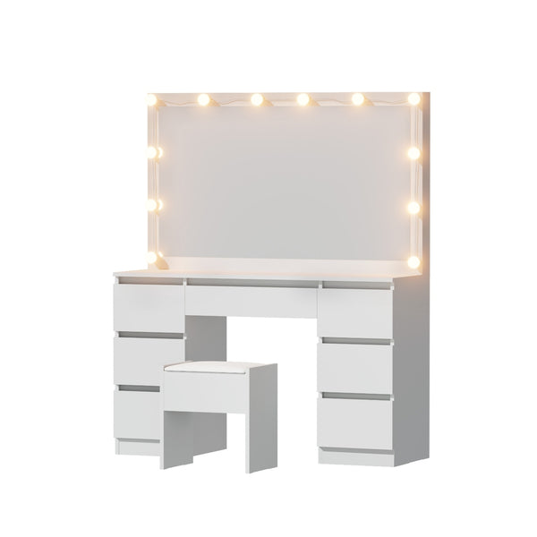  Dressing Table Vanity Desk Set Stool 12 Led Bulbs White