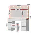 Dressing Table Vanity Desk Set Stool 12 Led Bulbs White