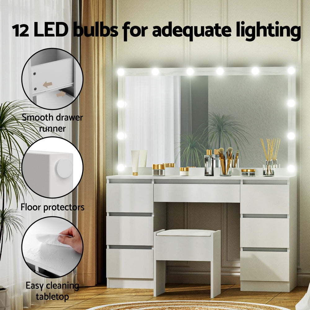 Dressing Table Vanity Desk Set Stool 12 Led Bulbs White