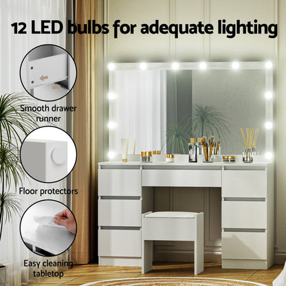 Dressing Table Vanity Desk Set Stool 12 Led Bulbs White