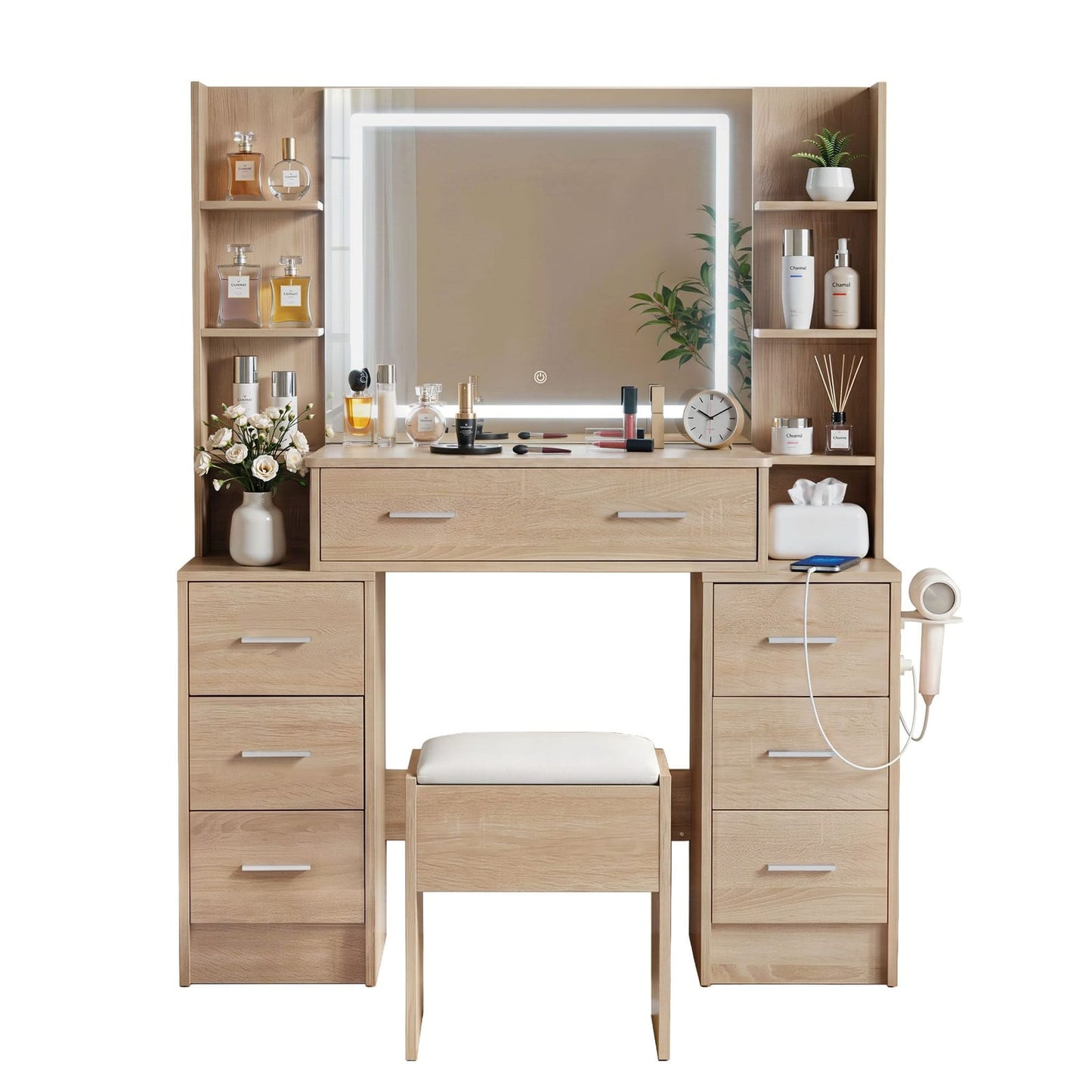 Dressing Table Vanity Set Wood 110x40x140cm
