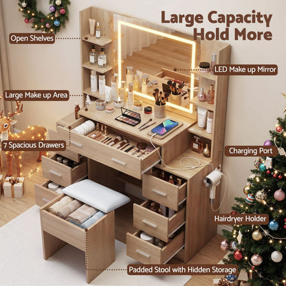 Dressing Table Vanity Set Wood 110x40x140cm