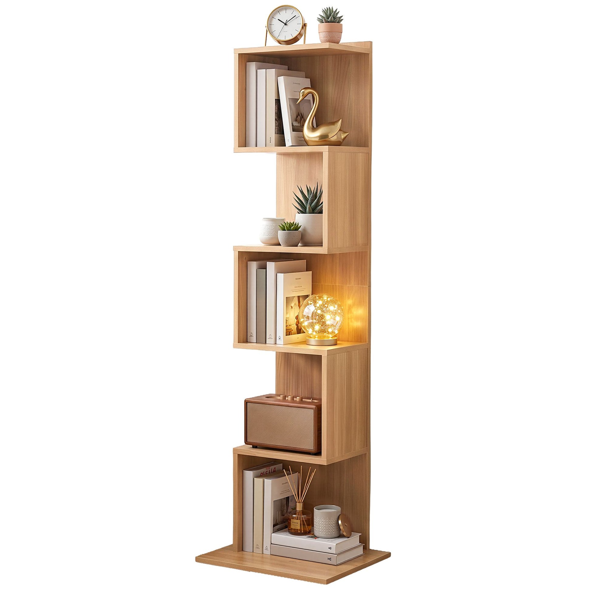 5 Tier S-Shaped Bookcase Oak Bookshelf | HomeAndLiving - 2