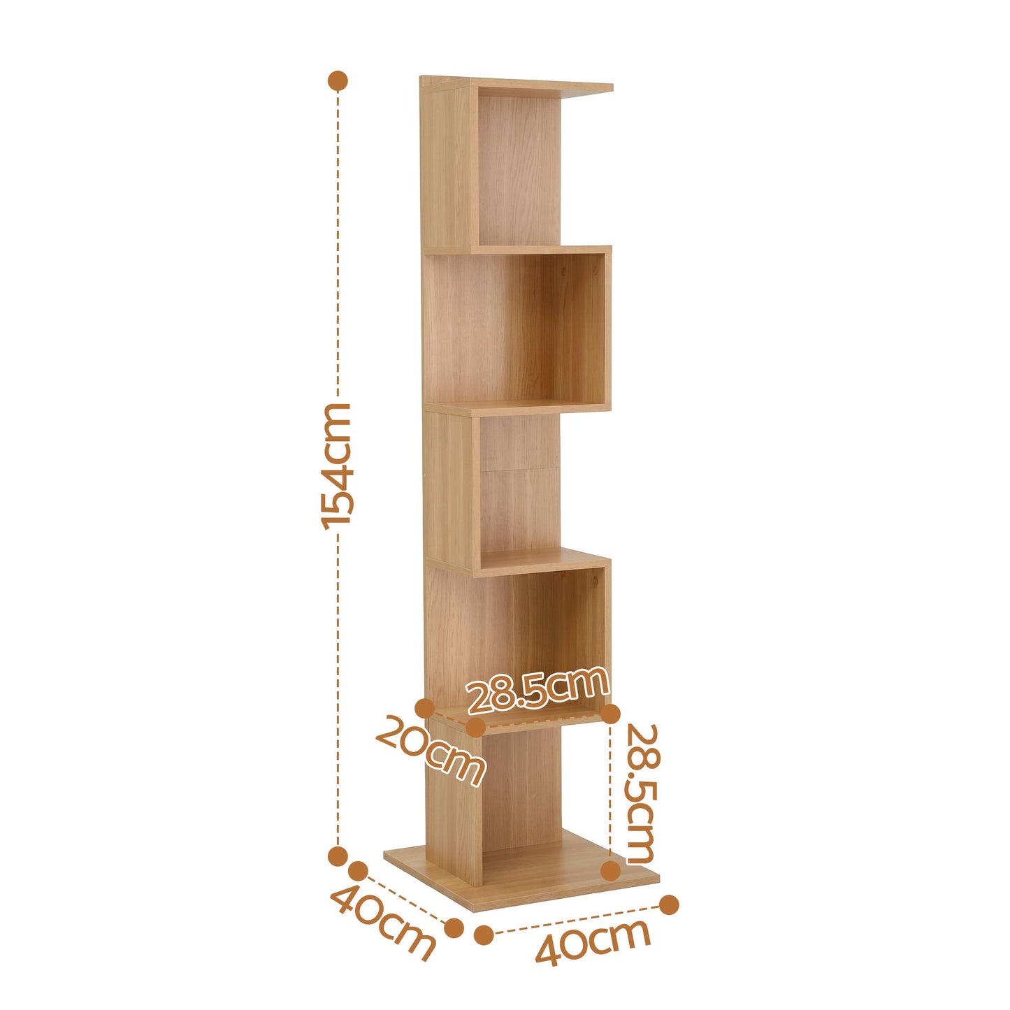 5 Tier S-Shaped Bookcase Oak Bookshelf | HomeAndLiving - 4
