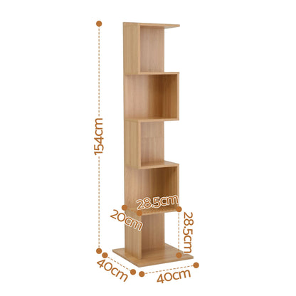 5 Tier S-Shaped Bookcase Oak Bookshelf | HomeAndLiving - 4