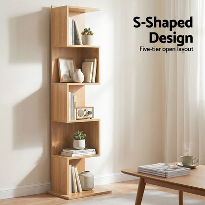 5 Tier S-Shaped Bookcase Oak Bookshelf | HomeAndLiving - 6