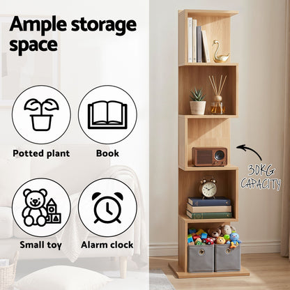 5 Tier S-Shaped Bookcase Oak Bookshelf | HomeAndLiving - 7