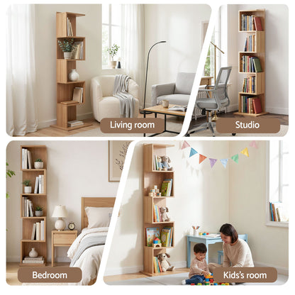 5 Tier S-Shaped Bookcase Oak Bookshelf | HomeAndLiving - 8