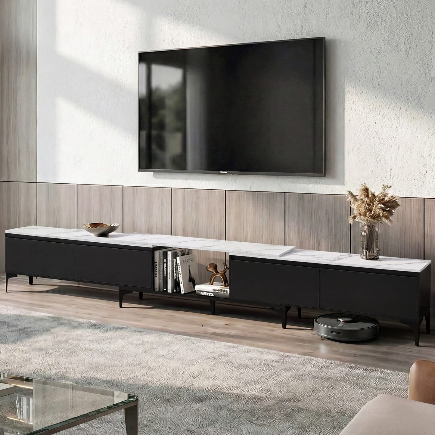 Extendable Tv Cabinet Black 340x30x47cm