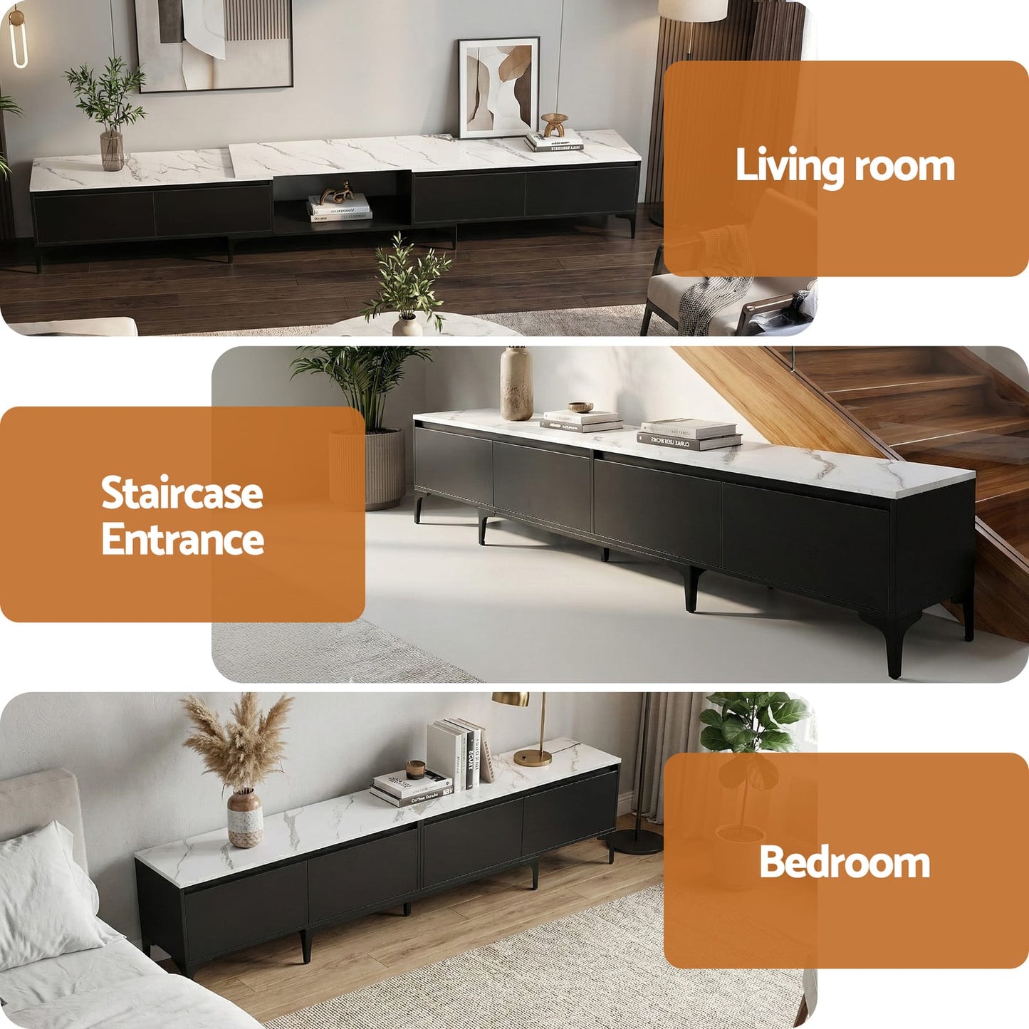 Extendable Tv Cabinet Black 340x30x47cm