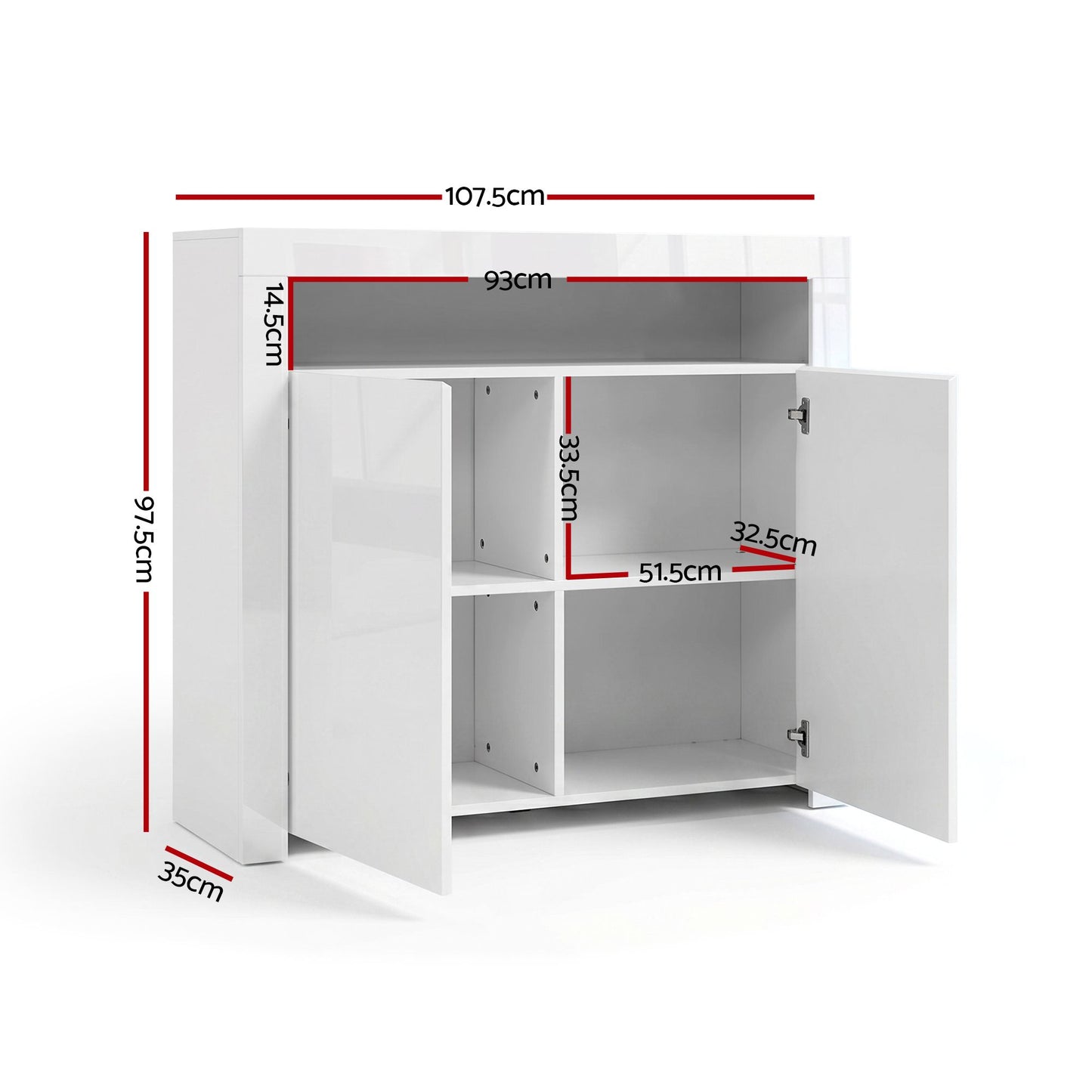 LED Buffet Sideboard Cabinet High-Gloss Set 2 | HomeAndLiving