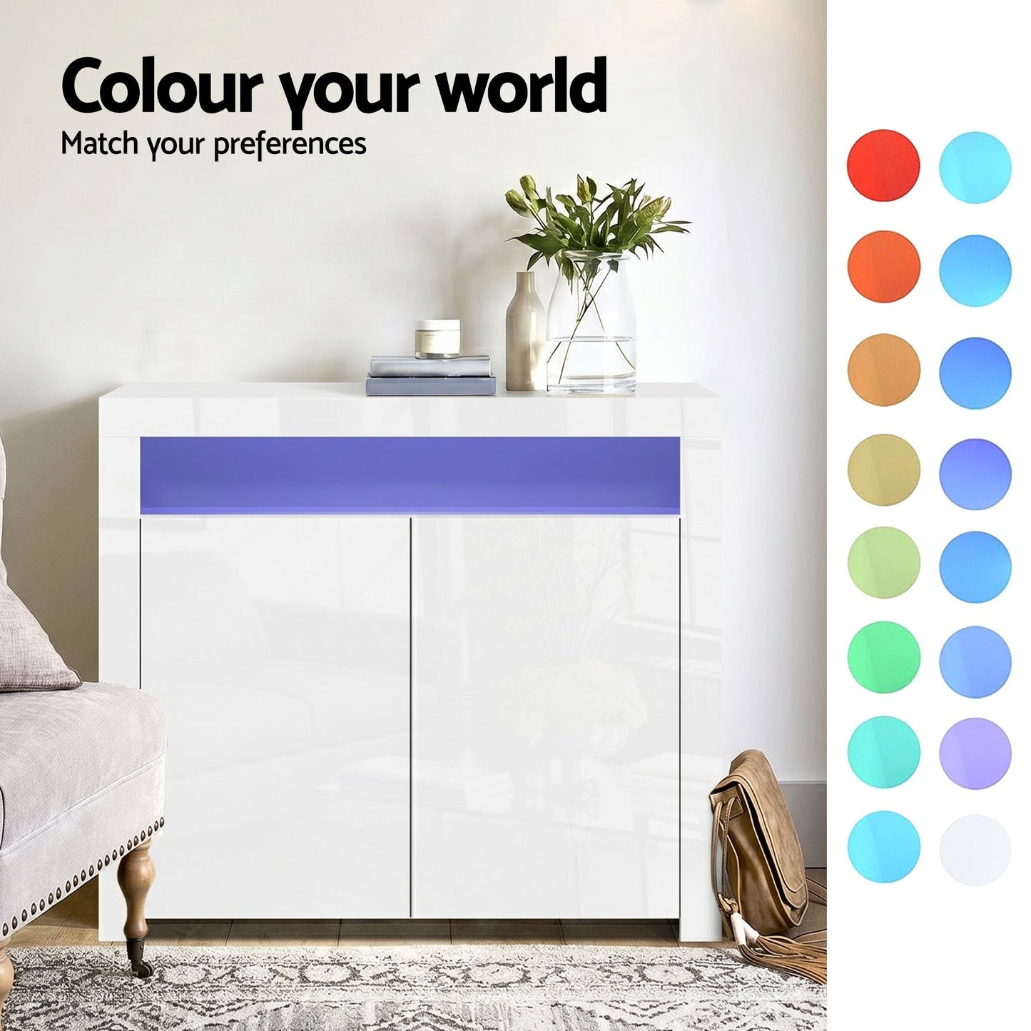 LED Buffet Sideboard Cabinet High-Gloss Set 2 | HomeAndLiving