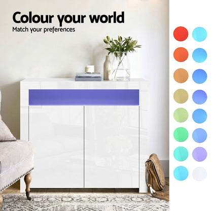 LED Buffet Sideboard Cabinet High-Gloss Set 2 | HomeAndLiving