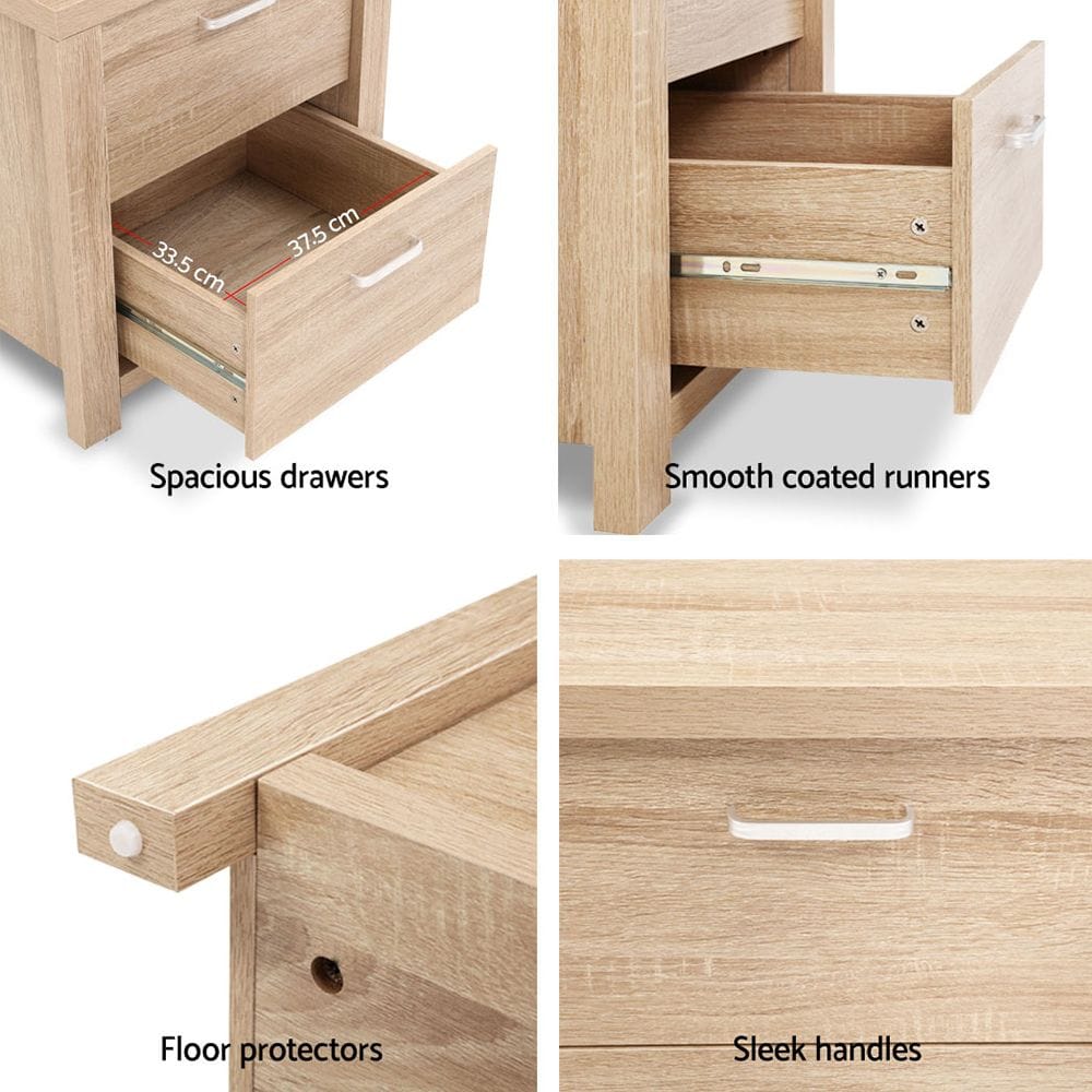 Bedside Table 2 Drawers Pine 48x39x53cm