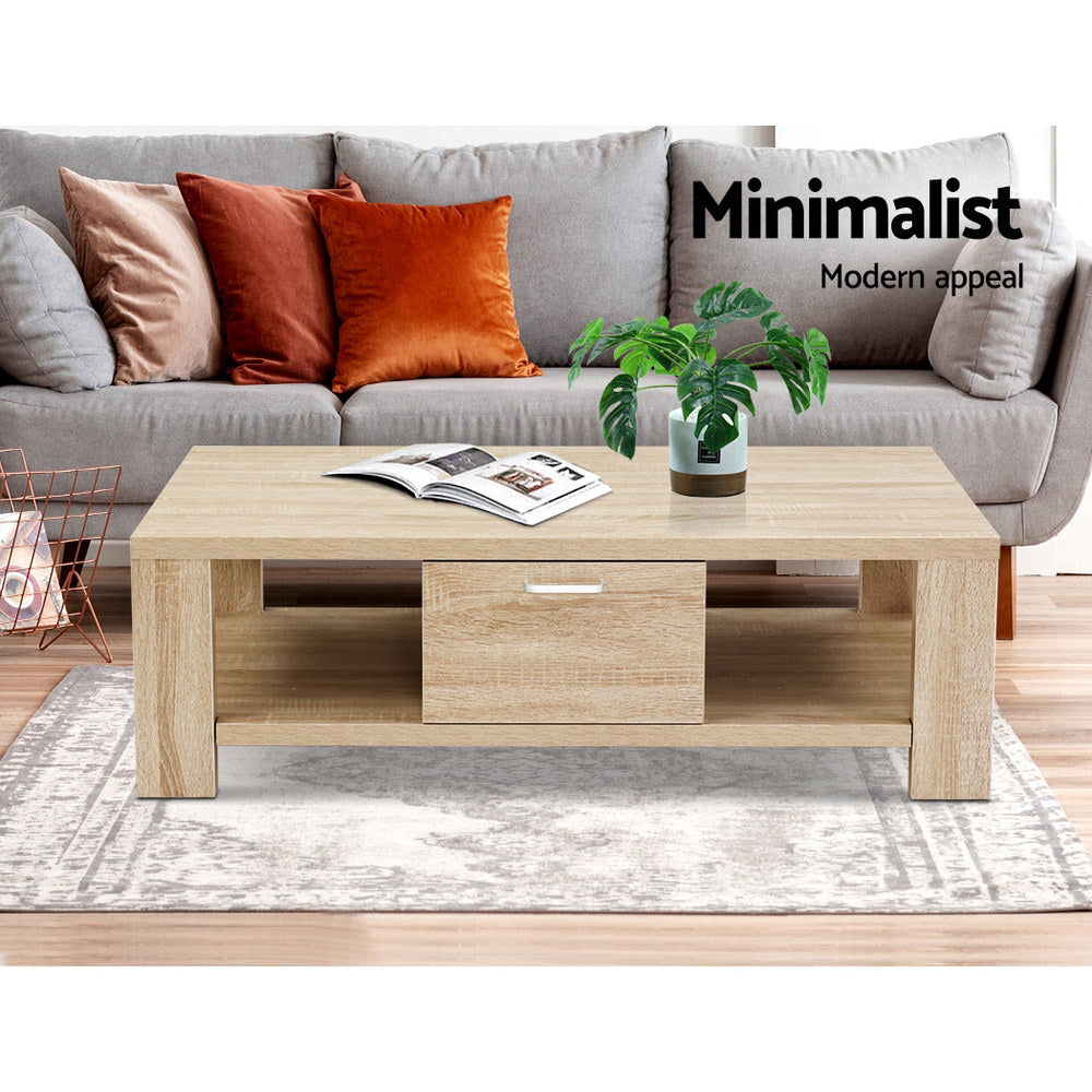 Sleek Oak Coffee Table with Drawer