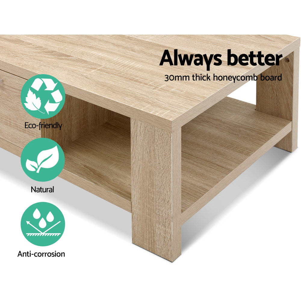 Sleek Oak Coffee Table with Drawer