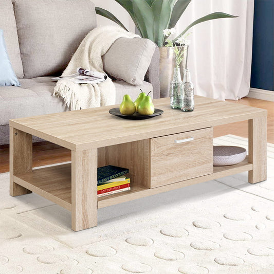 Sleek Oak Coffee Table with Drawer