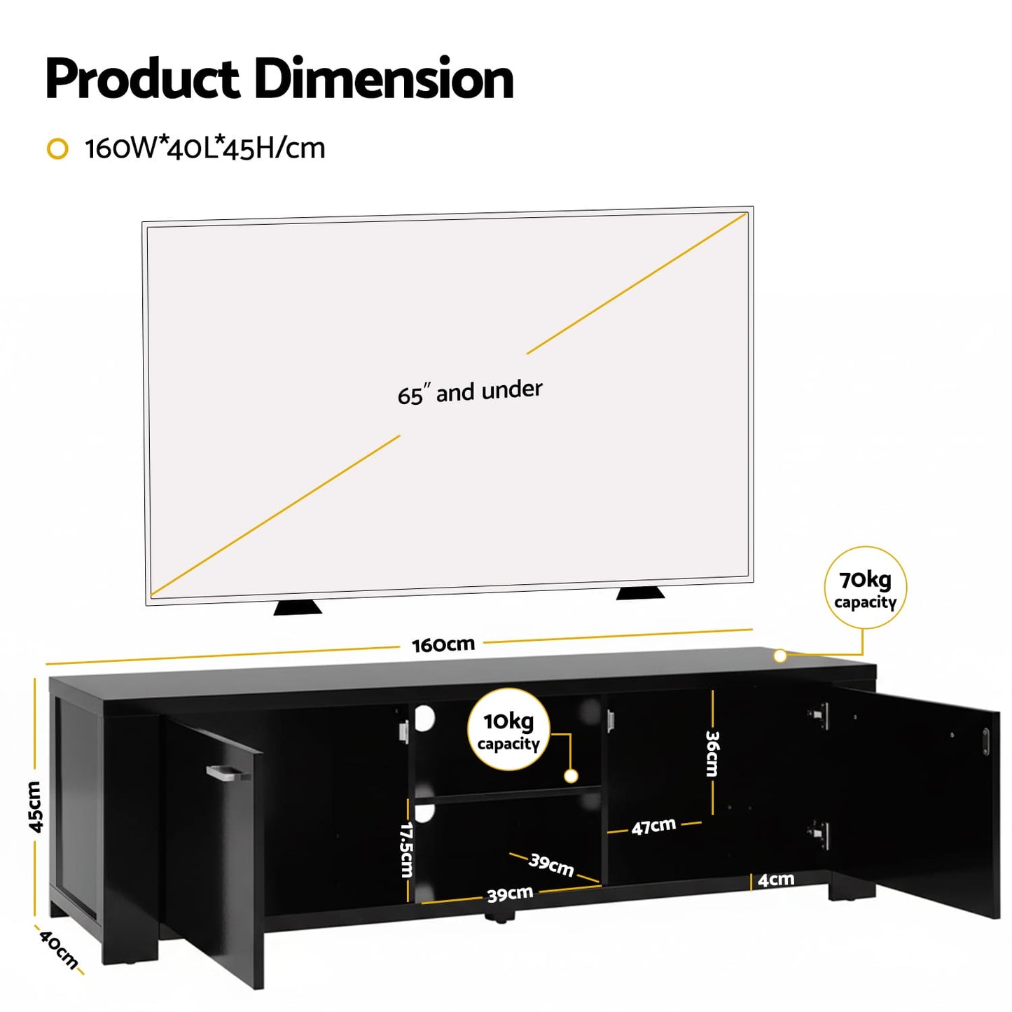 Black 160cm Tv Unit 160x40x45cm