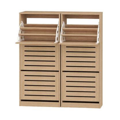 Pine Shoe Cabinet 3 Flip Drawer Set 2pc | HomeAndLiving - 2
