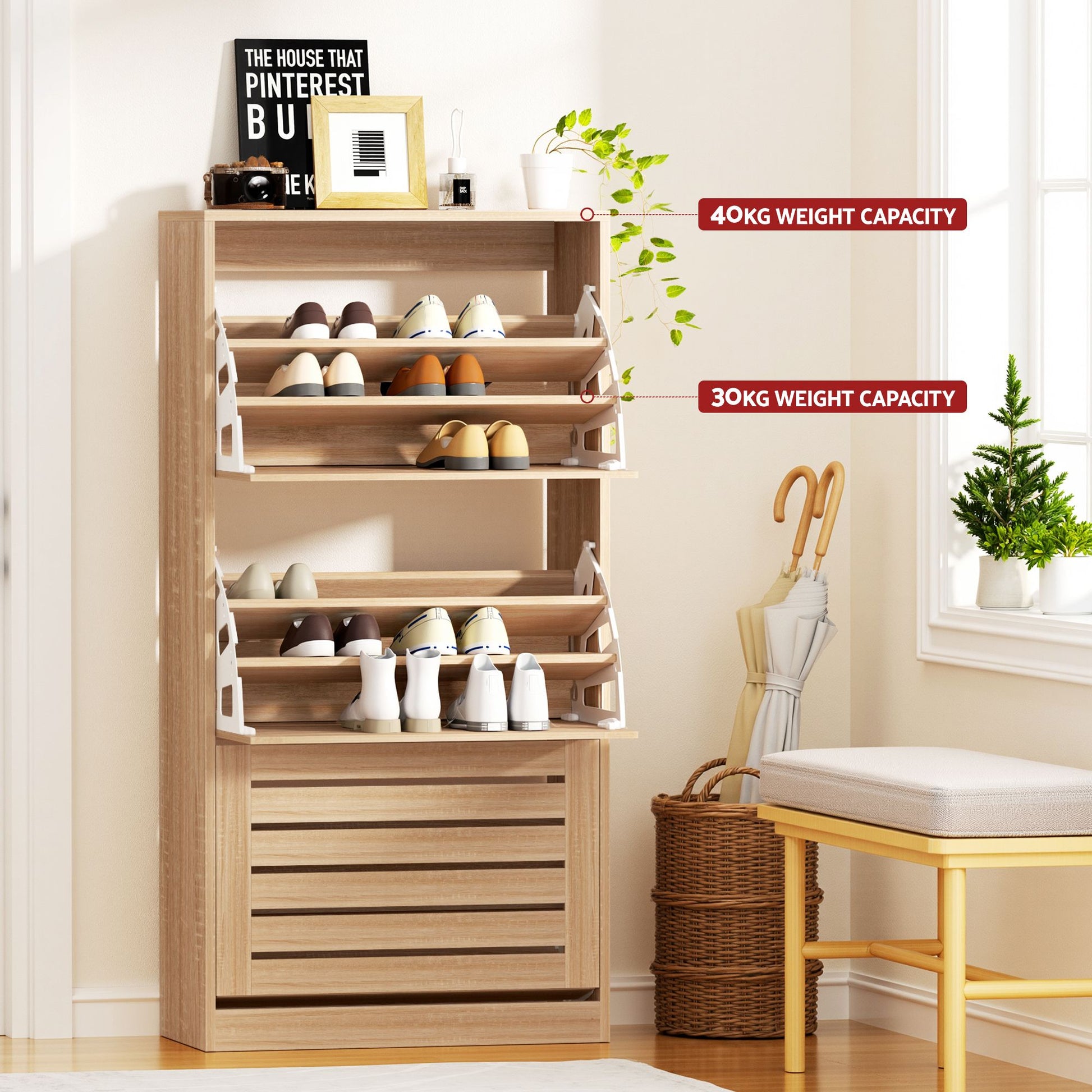 Pine Shoe Cabinet 3 Flip Drawer Set 2pc | HomeAndLiving - 7