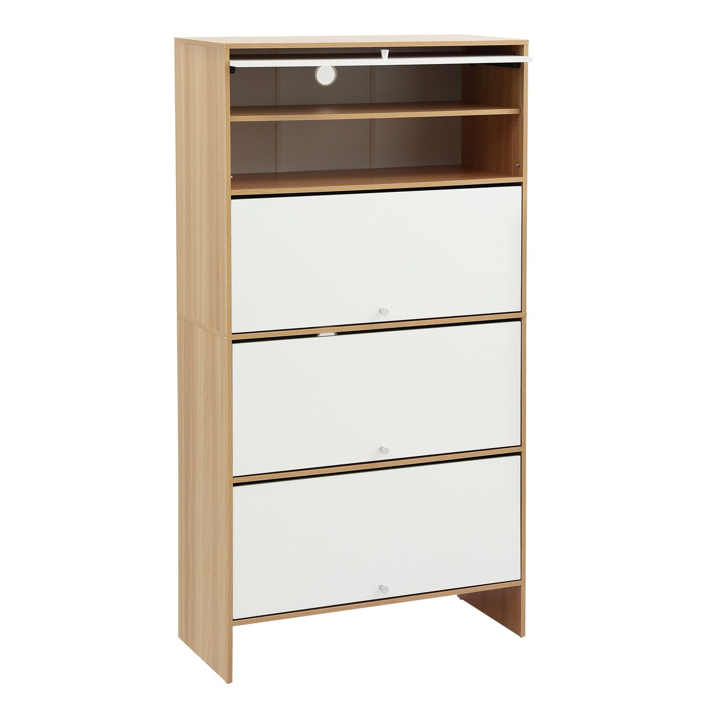 Narrow Shoe Cabinet Flip-Up Door White Pine | HomeAndLiving - 2