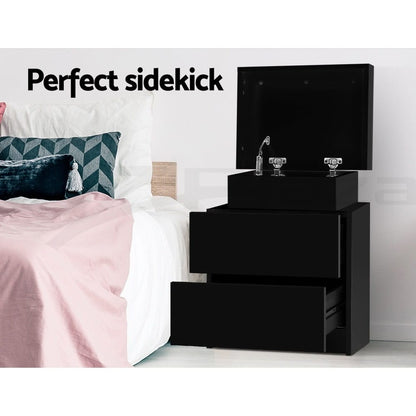 Black bedside table 45x35x52cm, rear view