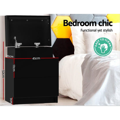 Black bedside table 45x35x52cm, detail