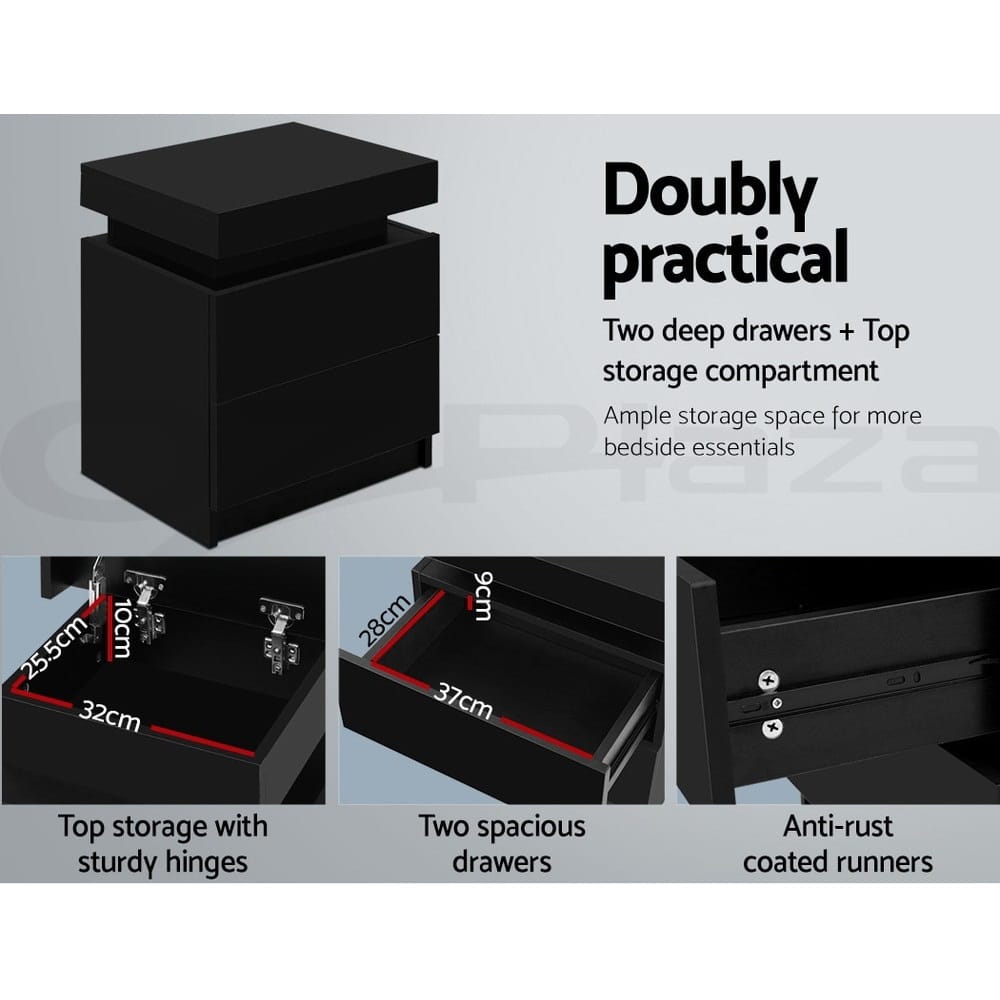 Black bedside table 45x35x52cm, in room setting