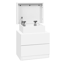 Bedside Table 2 Drawers Lift-Up Storage - Coley White