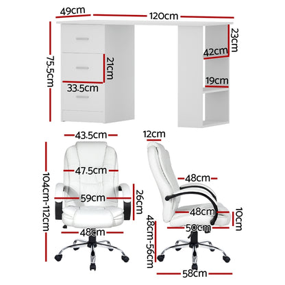 Computer Desk 120cm Executive Office Chair Set PU Leather High Back Black