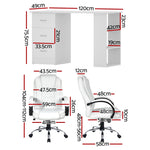 Computer Desk 120cm Executive Office Chair Set PU Leather High Back