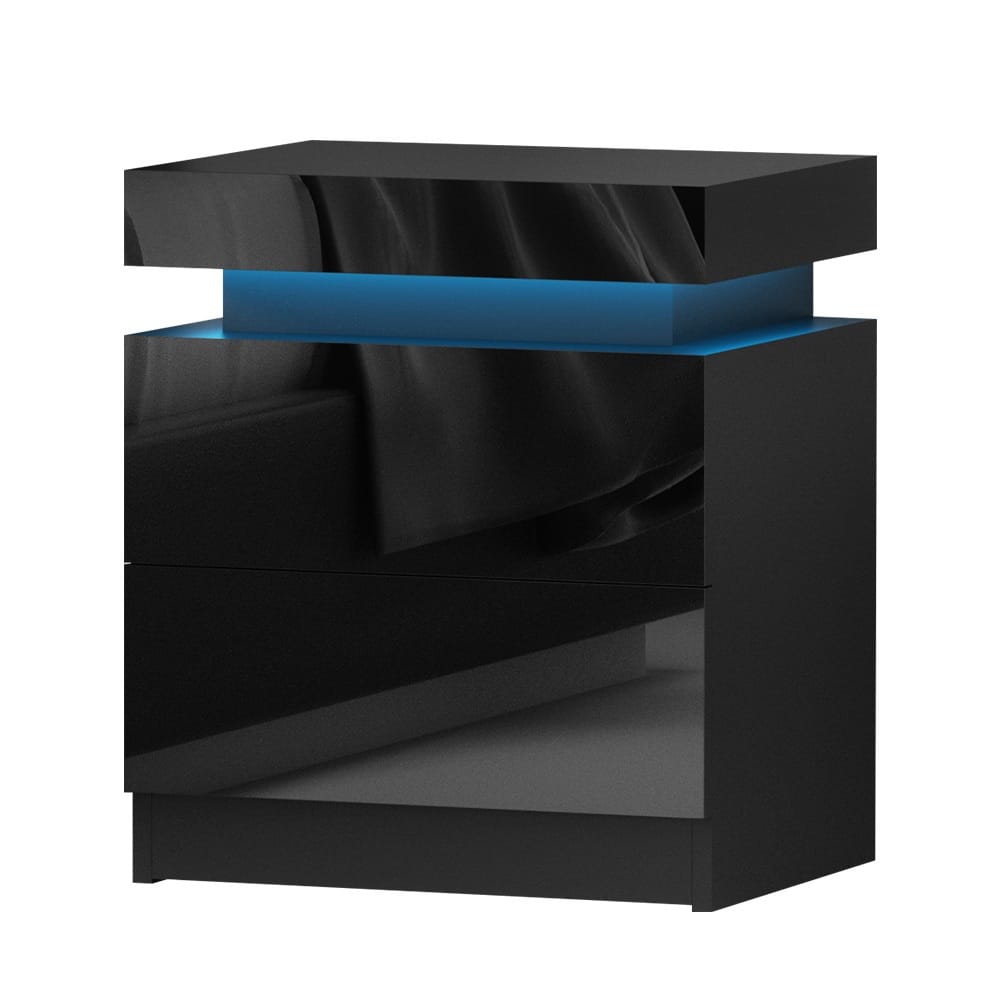 Bedside Table LED Storage Black 45x35x52.5cm