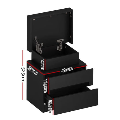 Bedside Table LED Storage Black 45x35x52.5cm