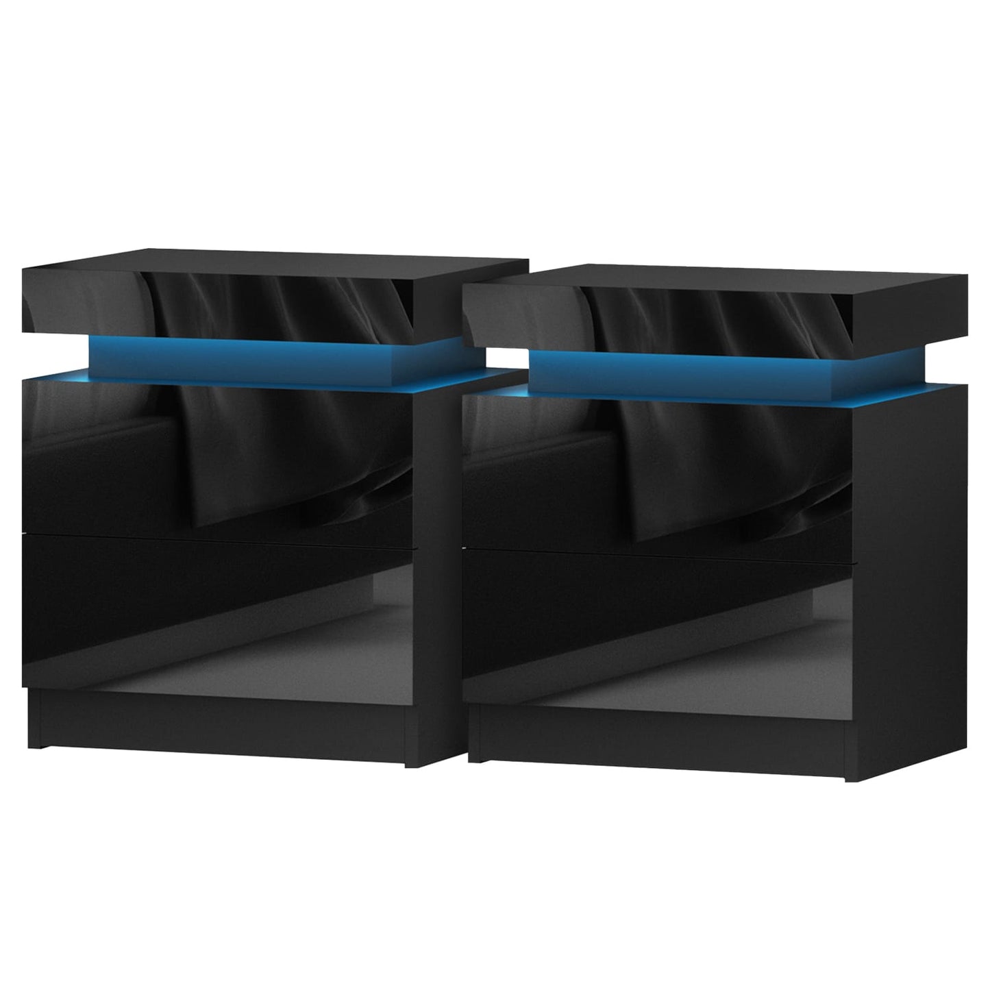 Bedside Table LED Storage Black 45x35x52.5cm