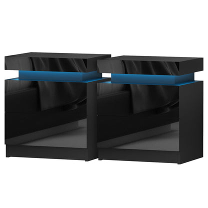 Bedside Table LED Storage Black 45x35x52.5cm