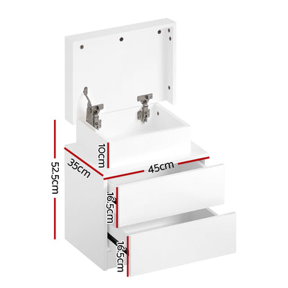Bedside Table Led 2 Drawers Lift-Up Storage - Coley White