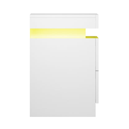 Bedside Table Led 2 Drawers Lift-Up Storage - Coley White