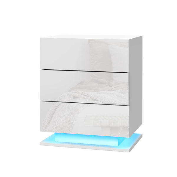  Bedside Table Led 3 Drawers - Mori White