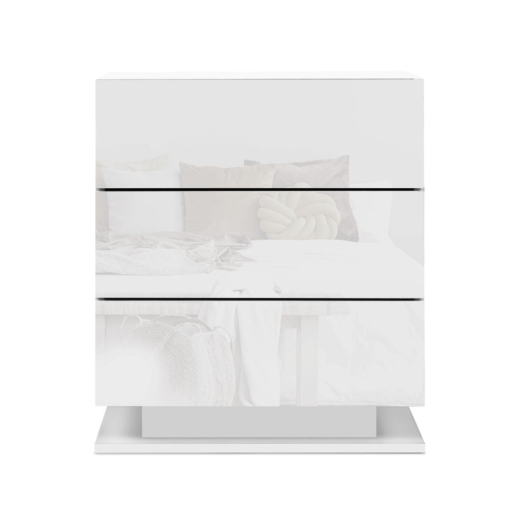 Bedside Table Led 3 Drawers - Mori White