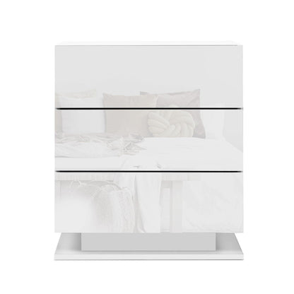 Bedside Table Led 3 Drawers - Mori White