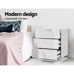 Bedside Tables LED Lamp 2 Drawers Nightstand Gloss White