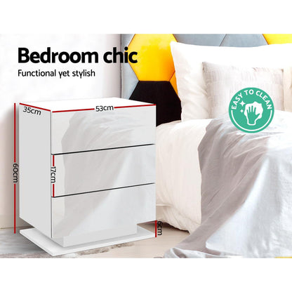 Bedside Table Led 3 Drawers - Mori White