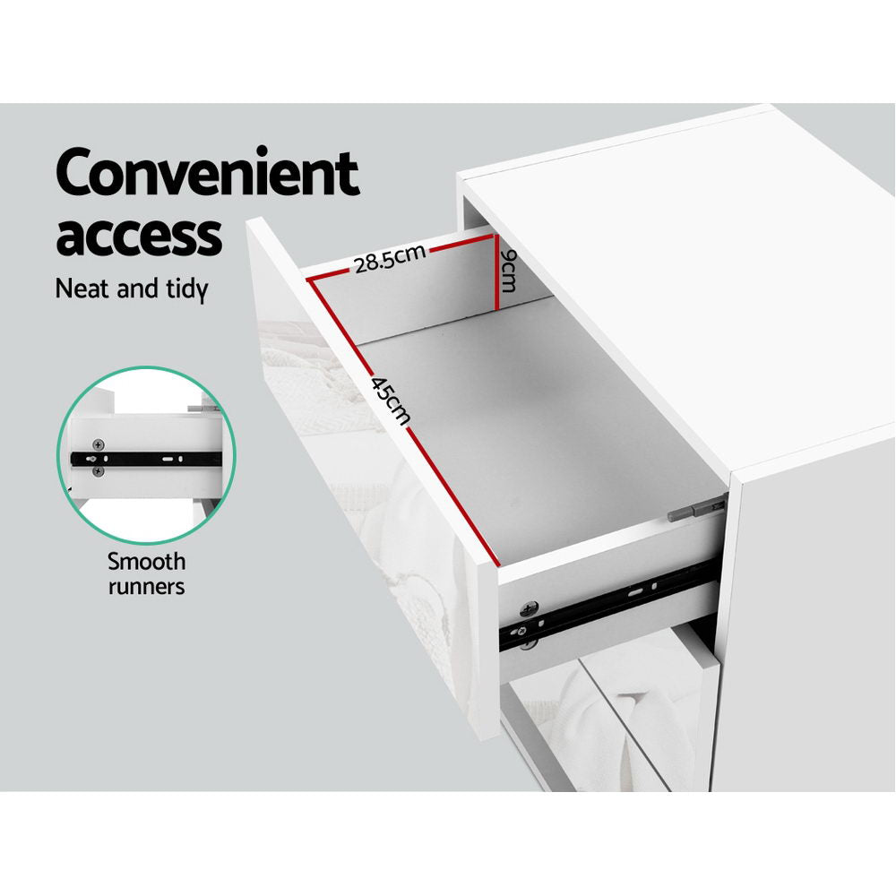 Bedside Table Led 3 Drawers - Mori White