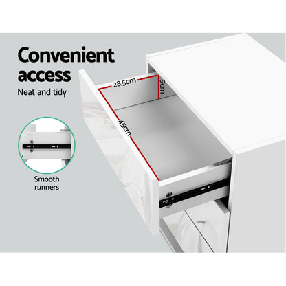 Bedside Table Led 3 Drawers - Mori White