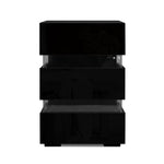 Bedside Table Led 3 Drawers - Lumi Black