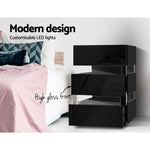 Bedside Table Led 3 Drawers - Lumi Black