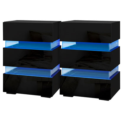Bedside Table LED 3 Drawers Black 45x35x67cm