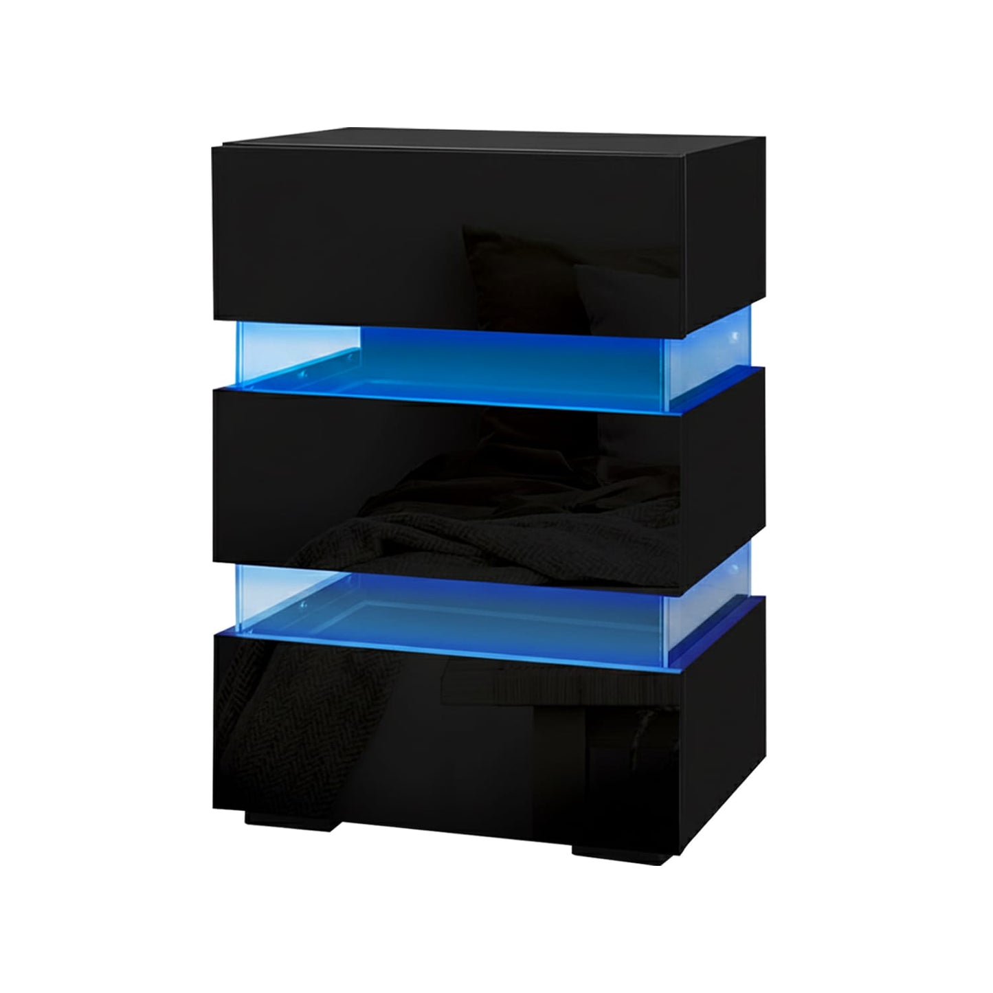Bedside Table LED 3 Drawers Black 45x35x67cm