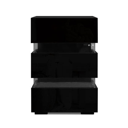 Bedside Table LED 3 Drawers Black 45x35x67cm