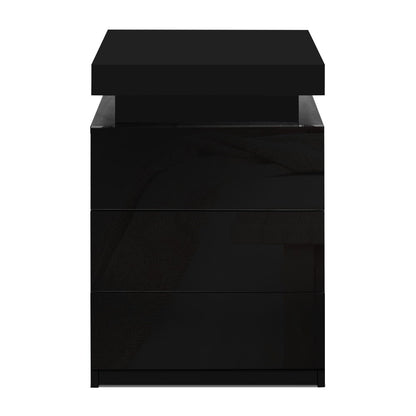Bedside Table Led 3 Drawers - Coley Black